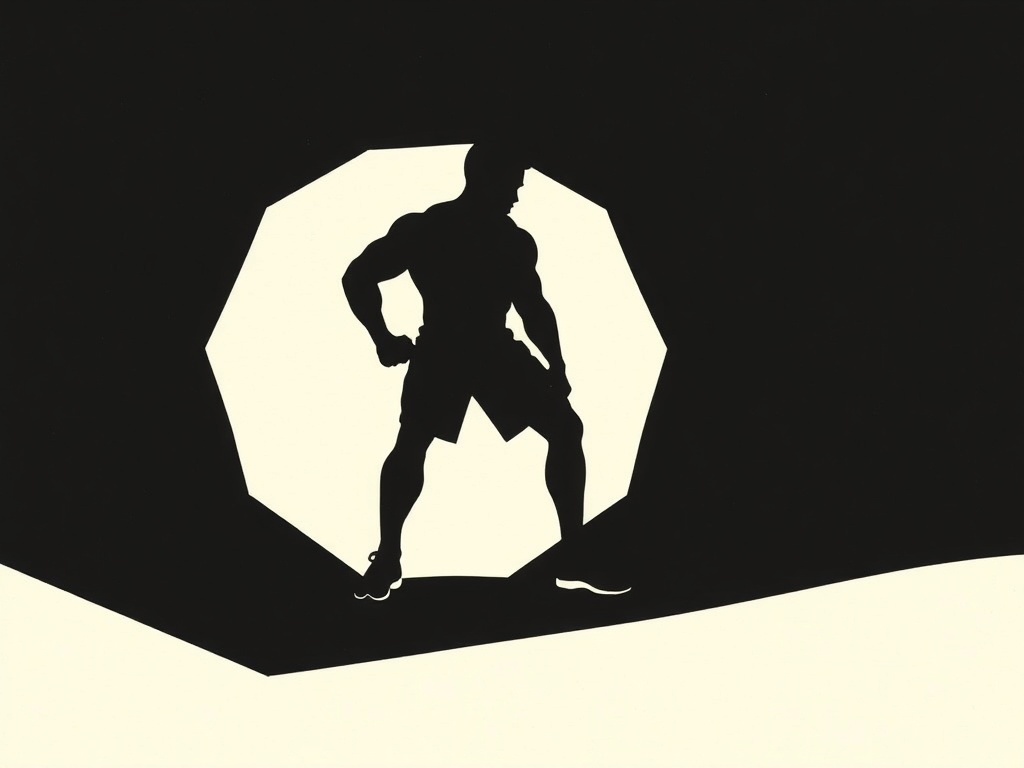 Stylized editorial illustration of an athletic figure in mid-press on a dark hex plate, ink on paper with a single orange accent — peptidesformen hero.